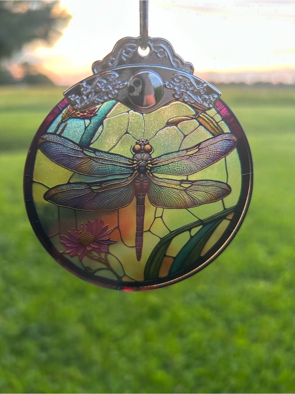 Source Unknown Green Dragonfly Stained Glass Hanging Accent